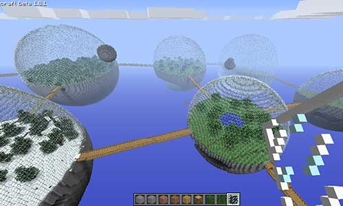 Biospheres Nether mod allows a Minecraft player to have an added option when make a new world - if you go to the more world option menu, you cal choose the Bioshpere options, then the game will generate a rounded glass biospheres with random bioms in it
